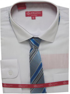 BOYS DRESSY SHIRT & TIE (LONG SLEEVE) WHT/TURQ